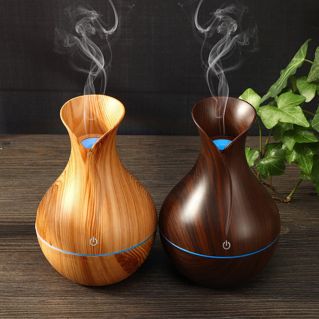 USB 130 ml Wood Grain Vase Style Essential Oil Diffuser